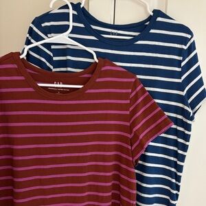 SET OF 2! GAP Organic Cotton Short Sleeve Crewneck Striped Tees T-Shirts Large